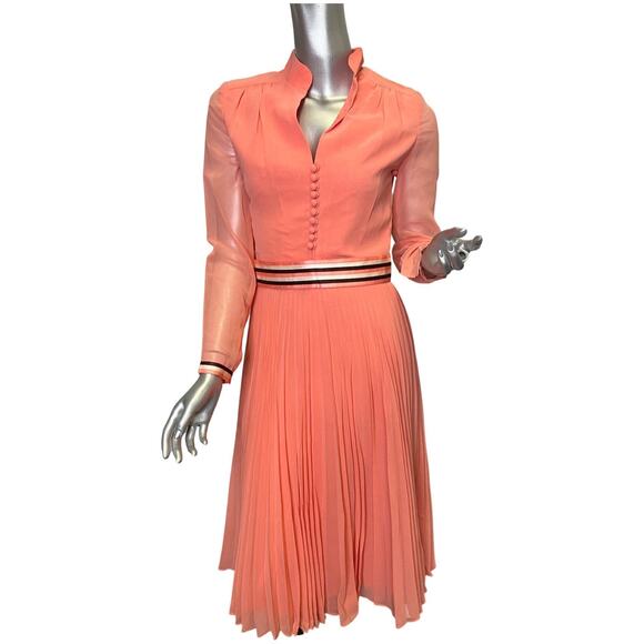 Vintage 1960s Jean Allen Coral Pleated Mini-Dress Small/Medium - Picture 1 of 4